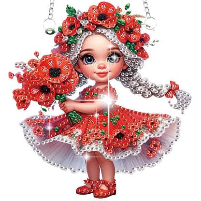 2Pcs Girl 2D Flat DIY Hanging Diamond Art Ornament Window Pendant (Poppy Flower)