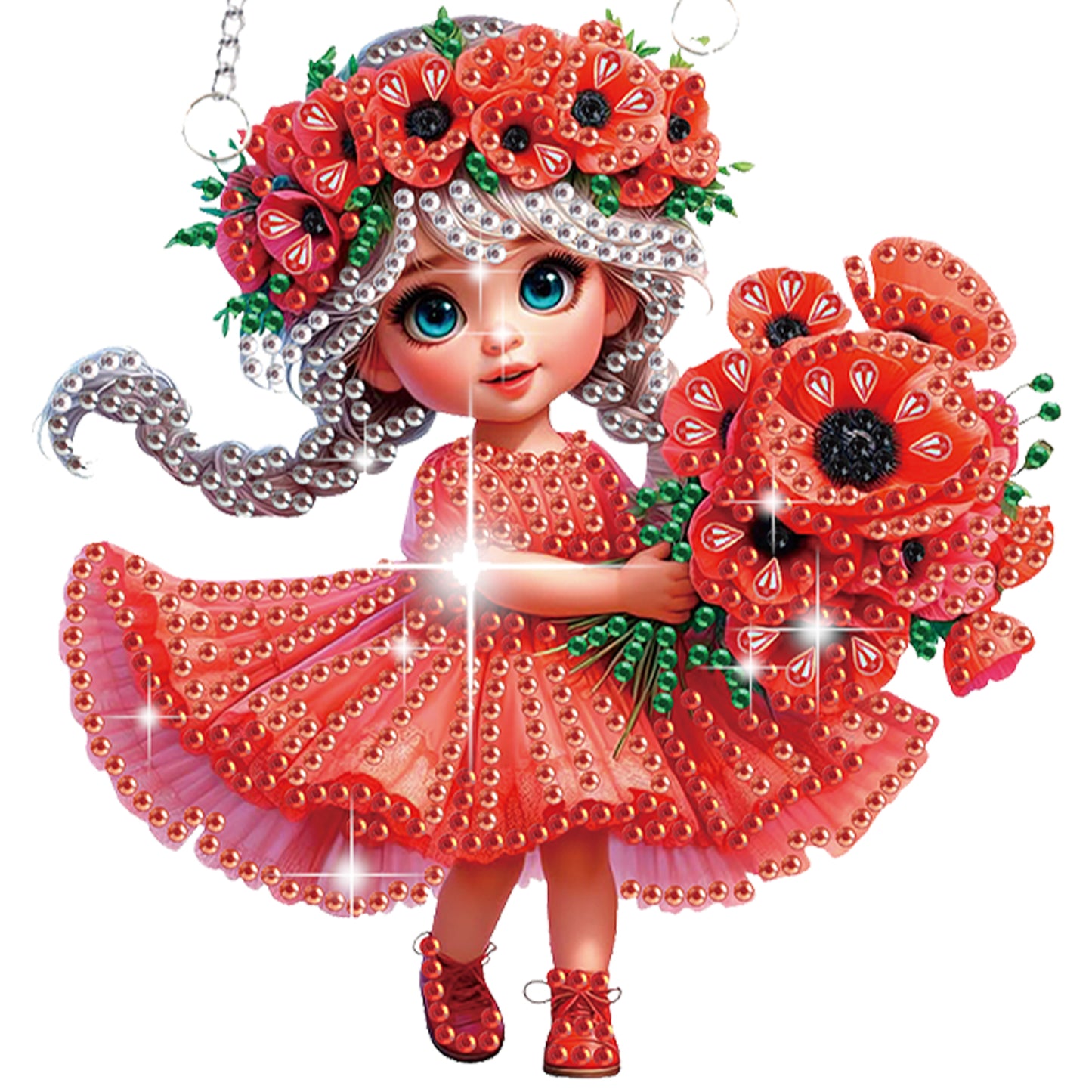 2Pcs Girl 2D Flat DIY Hanging Diamond Art Ornament Window Pendant (Poppy Flower)