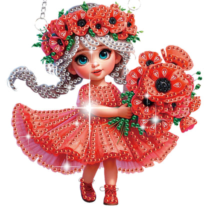 2Pcs Girl 2D Flat DIY Hanging Diamond Art Ornament Window Pendant (Poppy Flower)