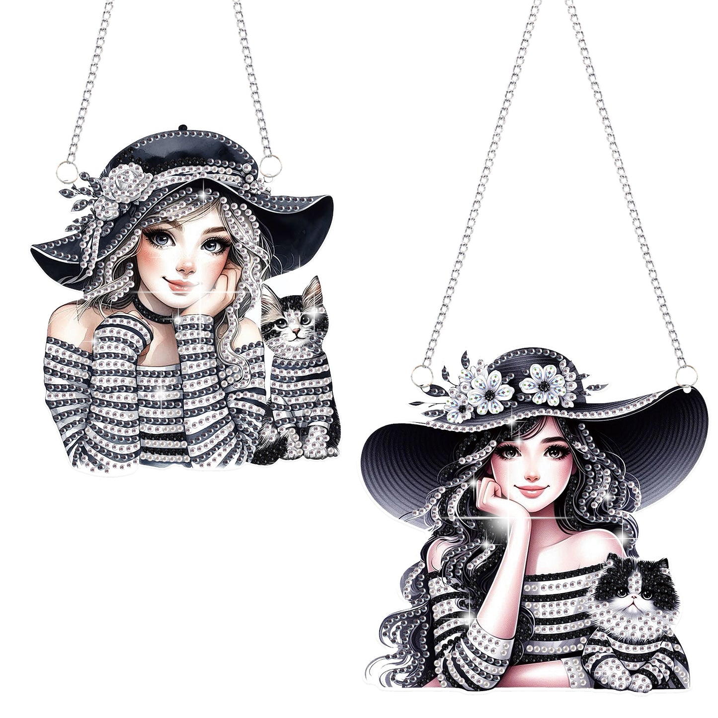 2Pcs Girl 2D Flat DIY Hanging Diamond Art Ornament Window Pendant (Stripes)