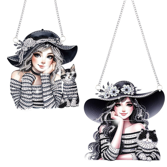 2Pcs Girl 2D Flat DIY Hanging Diamond Art Ornament Window Pendant (Stripes)