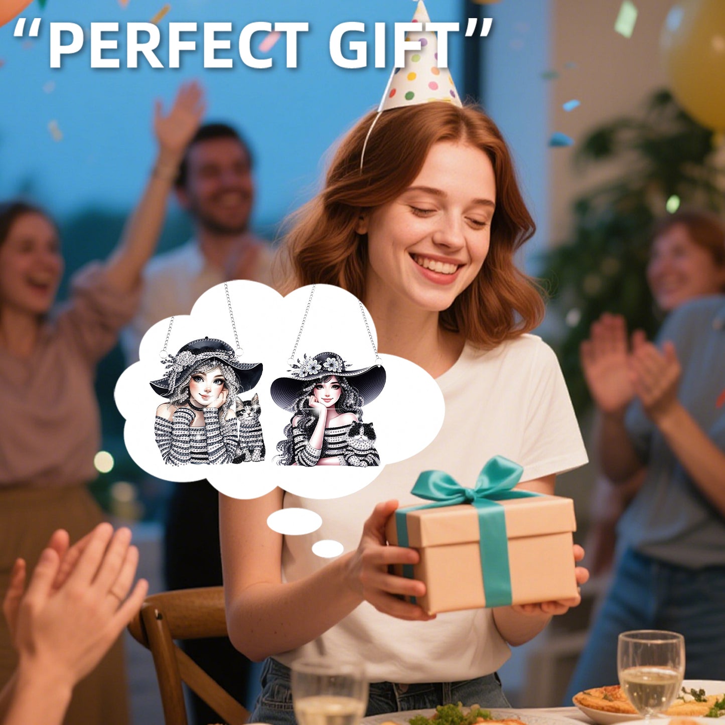 2Pcs Girl 2D Flat DIY Hanging Diamond Art Ornament Window Pendant (Stripes)