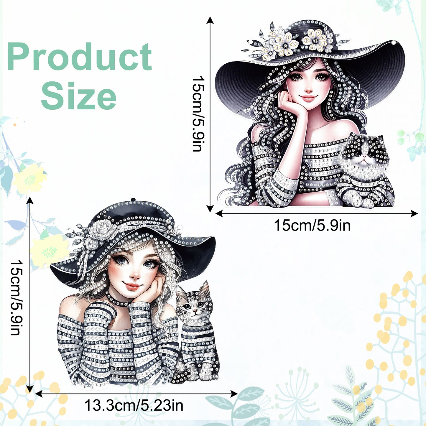 2Pcs Girl 2D Flat DIY Hanging Diamond Art Ornament Window Pendant (Stripes)