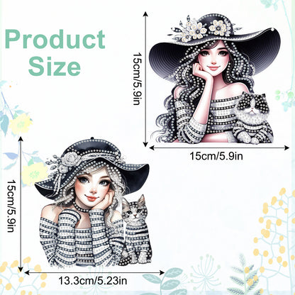 2Pcs Girl 2D Flat DIY Hanging Diamond Art Ornament Window Pendant (Stripes)