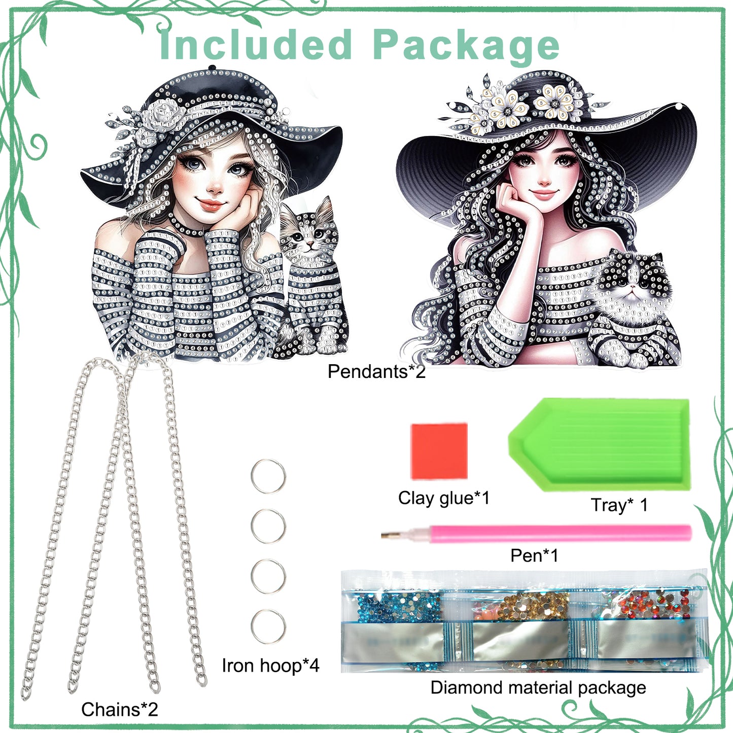 2Pcs Girl 2D Flat DIY Hanging Diamond Art Ornament Window Pendant (Stripes)