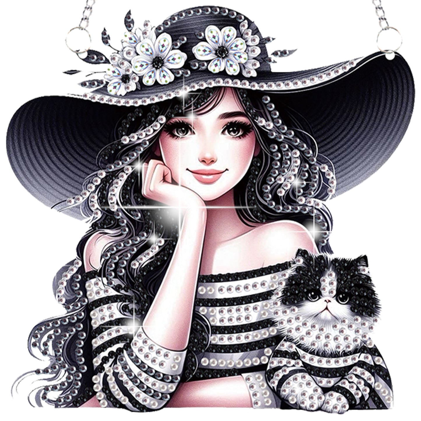 2Pcs Girl 2D Flat DIY Hanging Diamond Art Ornament Window Pendant (Stripes)