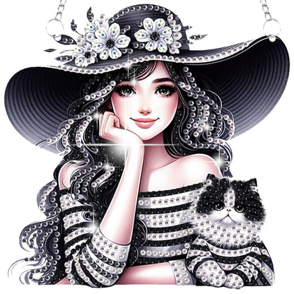 2Pcs Girl 2D Flat DIY Hanging Diamond Art Ornament Window Pendant (Stripes)