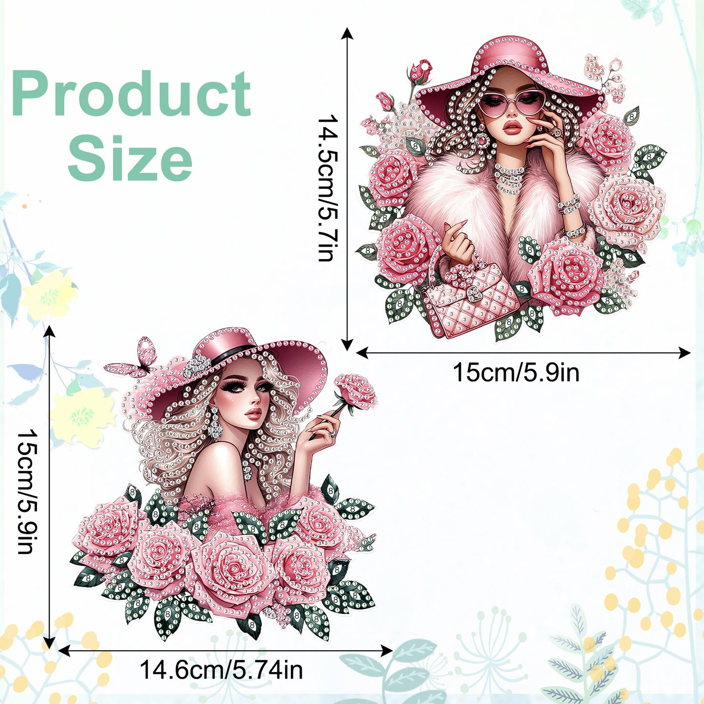2Pcs Girl 2D Flat DIY Hanging Diamond Art Ornament Window Pendant (Floral Hat)