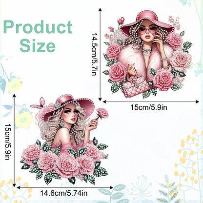 2Pcs Girl 2D Flat DIY Hanging Diamond Art Ornament Window Pendant (Floral Hat)