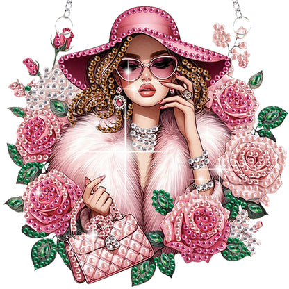 2Pcs Girl 2D Flat DIY Hanging Diamond Art Ornament Window Pendant (Floral Hat)