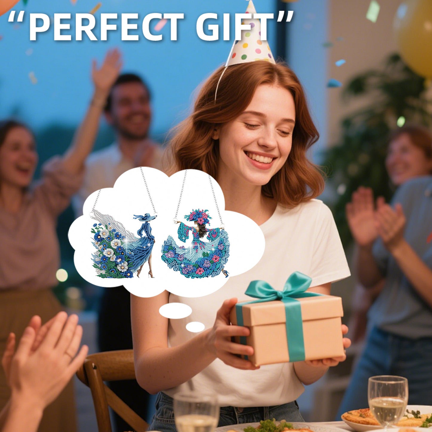 2Pcs Girl 2D Flat DIY Hanging Diamond Art Ornament Window Pendant (Floral Skirt)