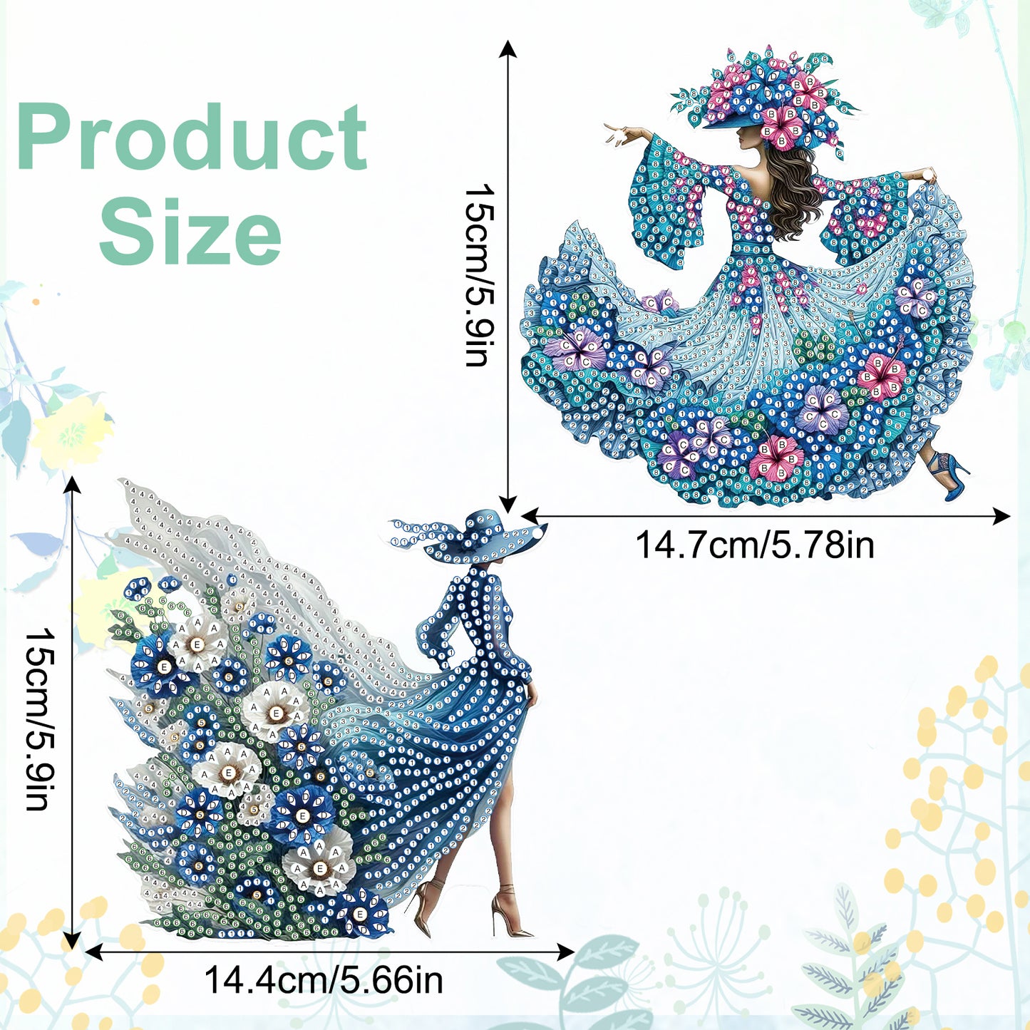 2Pcs Girl 2D Flat DIY Hanging Diamond Art Ornament Window Pendant (Floral Skirt)