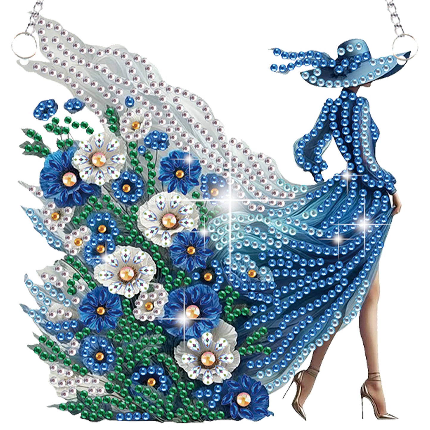 2Pcs Girl 2D Flat DIY Hanging Diamond Art Ornament Window Pendant (Floral Skirt)