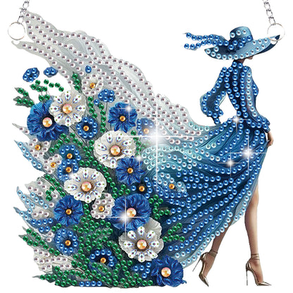 2Pcs Girl 2D Flat DIY Hanging Diamond Art Ornament Window Pendant (Floral Skirt)