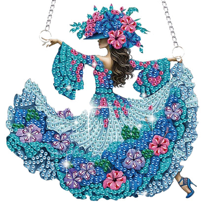 2Pcs Girl 2D Flat DIY Hanging Diamond Art Ornament Window Pendant (Floral Skirt)