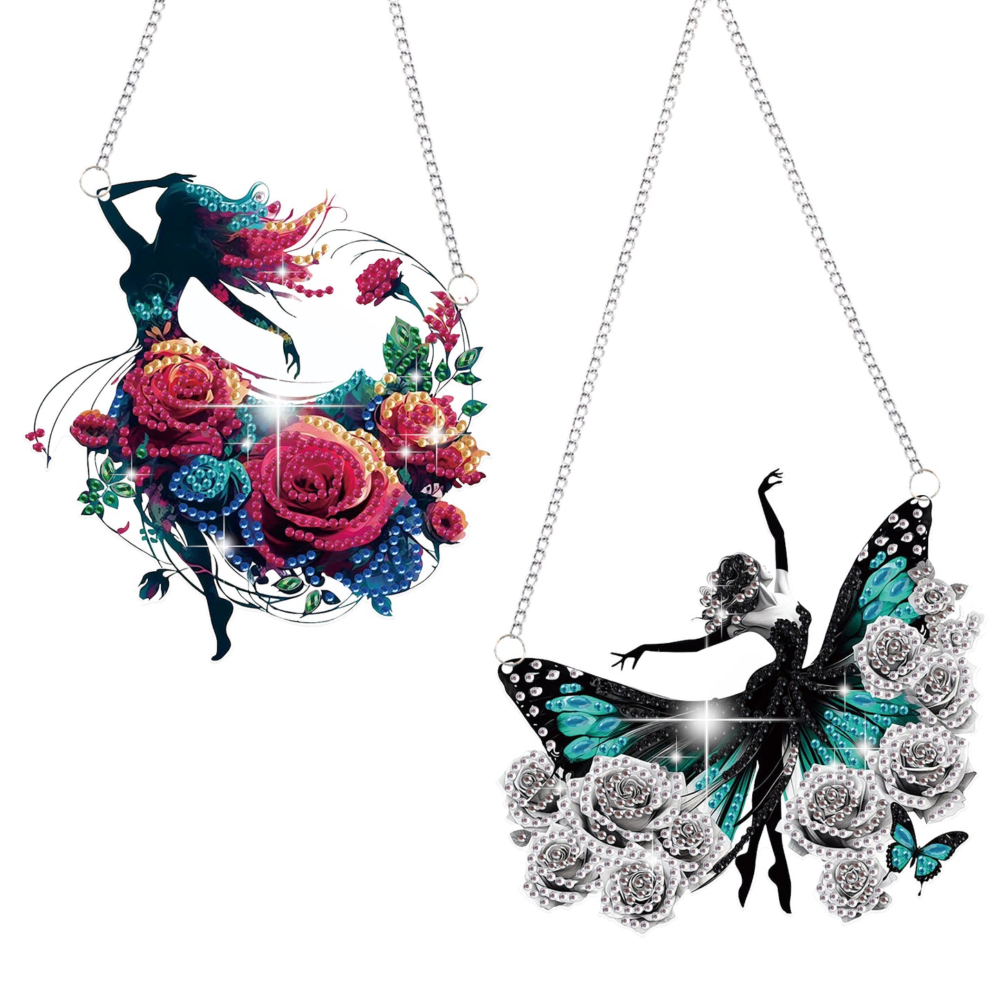 2Pcs Girl 2D Flat DIY Hanging Diamond Art Ornament Window Pendant (Floral Skirt)