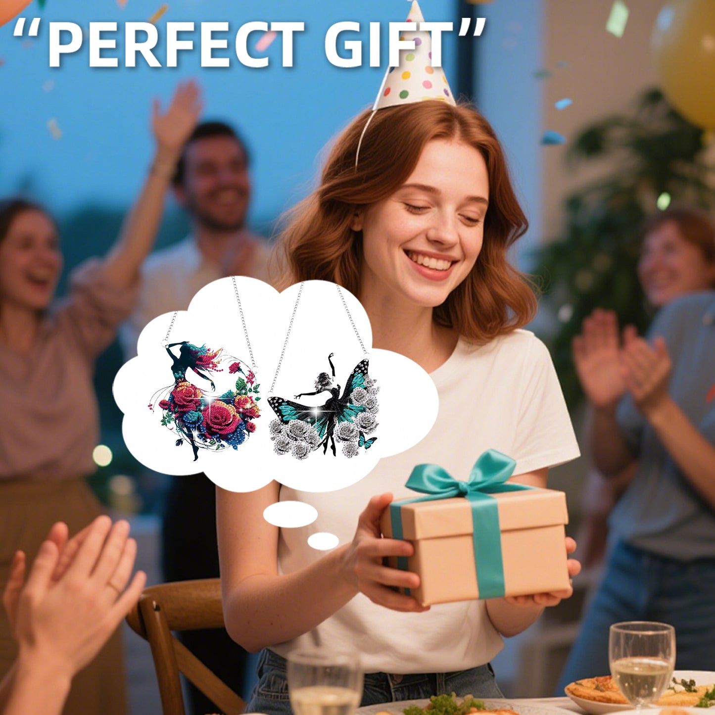 2Pcs Girl 2D Flat DIY Hanging Diamond Art Ornament Window Pendant (Floral Skirt)