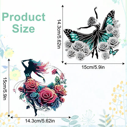 2Pcs Girl 2D Flat DIY Hanging Diamond Art Ornament Window Pendant (Floral Skirt)