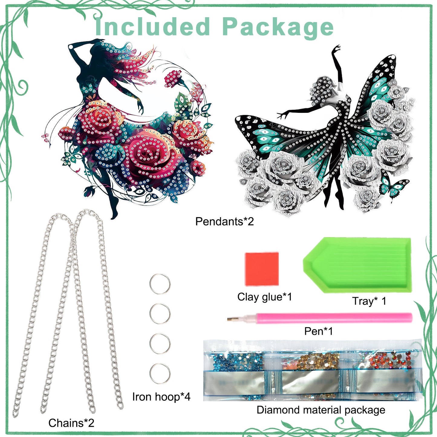 2Pcs Girl 2D Flat DIY Hanging Diamond Art Ornament Window Pendant (Floral Skirt)