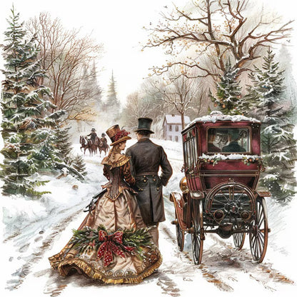 Christmas Snow Scene - Full Round Drill Diamond Painting 40*40CM