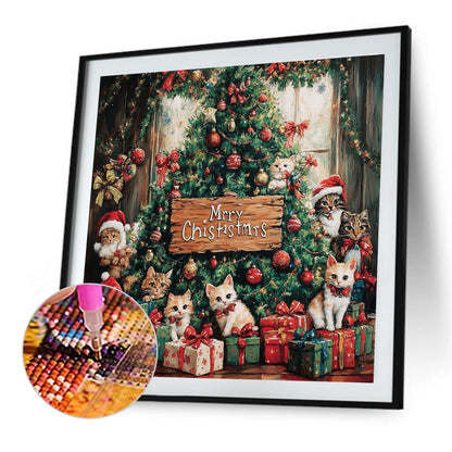 Christmas Cat And Christmas Tree - Full Round Drill Diamond Painting 40*40CM