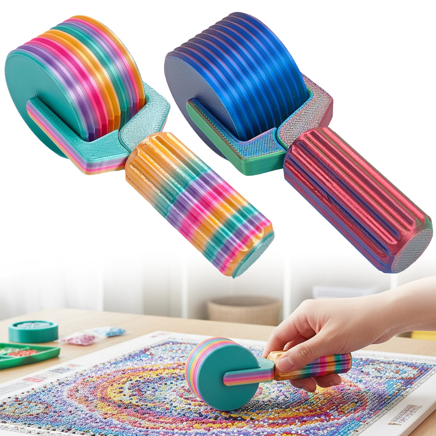 2Pcs Diamond Painting Roller DIY Diamond Painting Tools (Candy Color Tricolor)