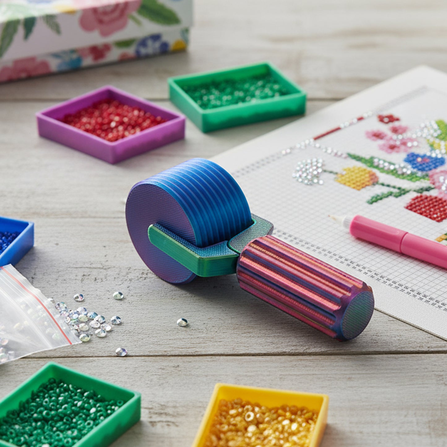 2Pcs Diamond Painting Roller DIY Diamond Painting Tools (Candy Color Tricolor)