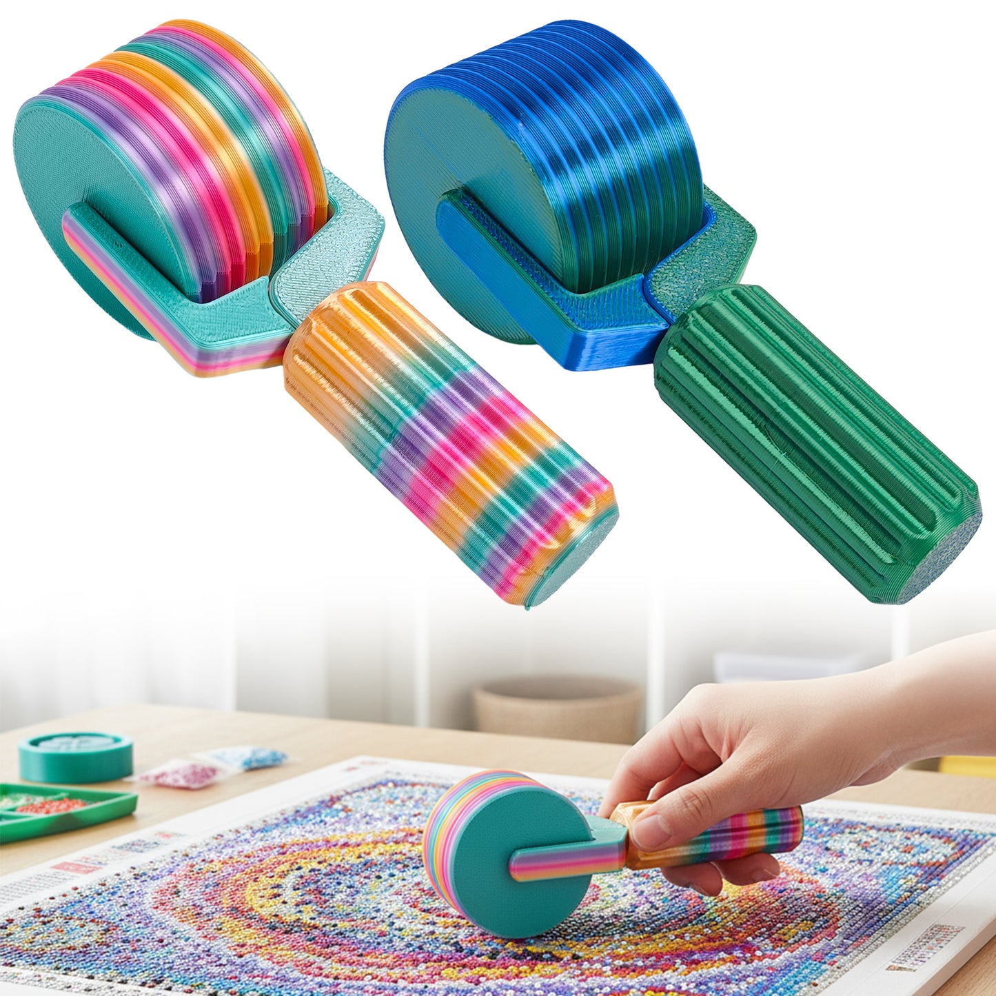 2Pcs Diamond Painting Roller DIY Diamond Painting Tools (Candy Color Blue Green)