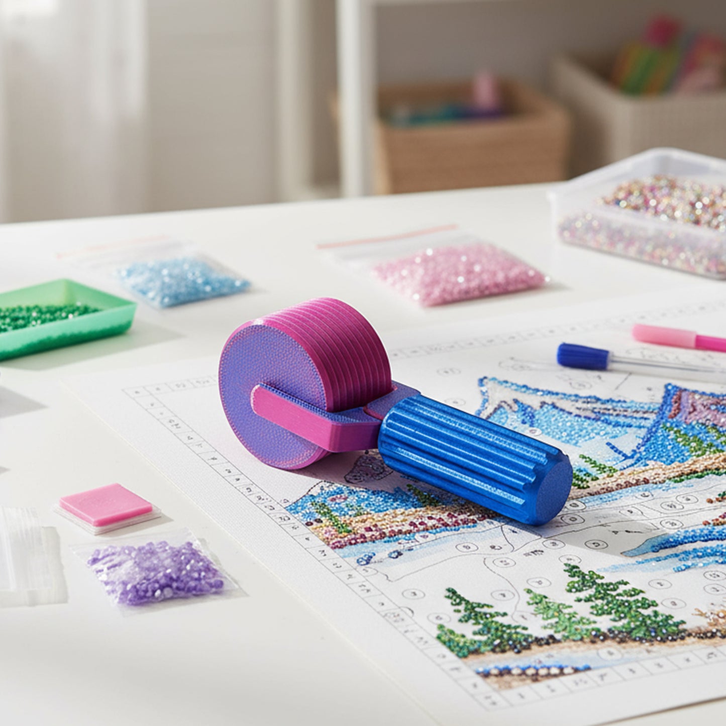 2Pcs Diamond Painting Roller DIY Diamond Painting Tools (Candy Color Red Blue)