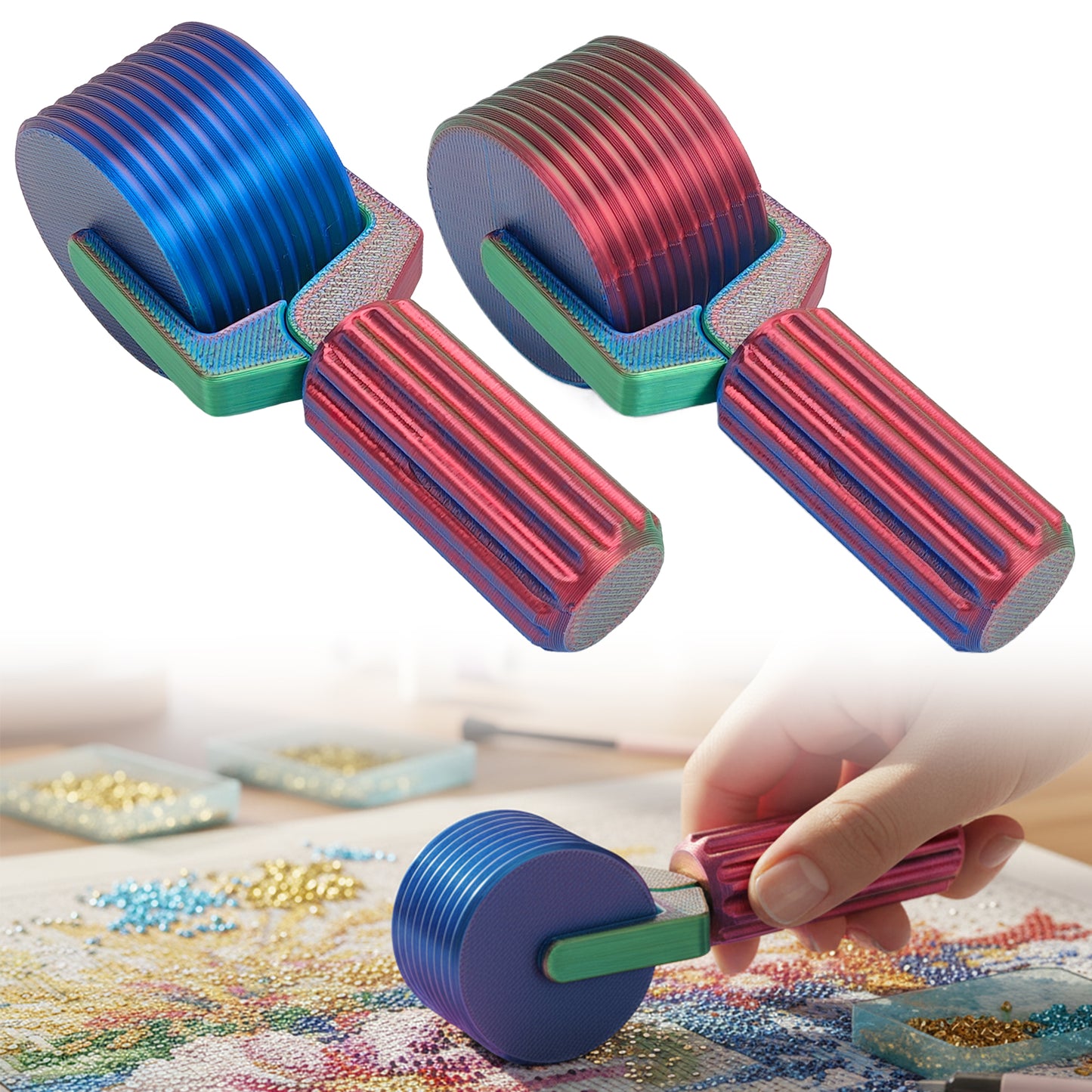 2Pcs Diamond Painting Roller DIY Diamond Painting Tools (Red Blue Red Green)