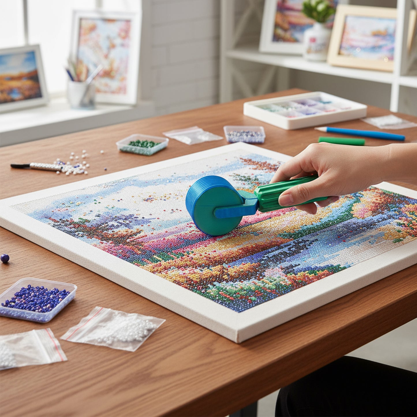 2Pcs Diamond Painting Roller DIY Diamond Painting Tools (Blue Green Red Blue)