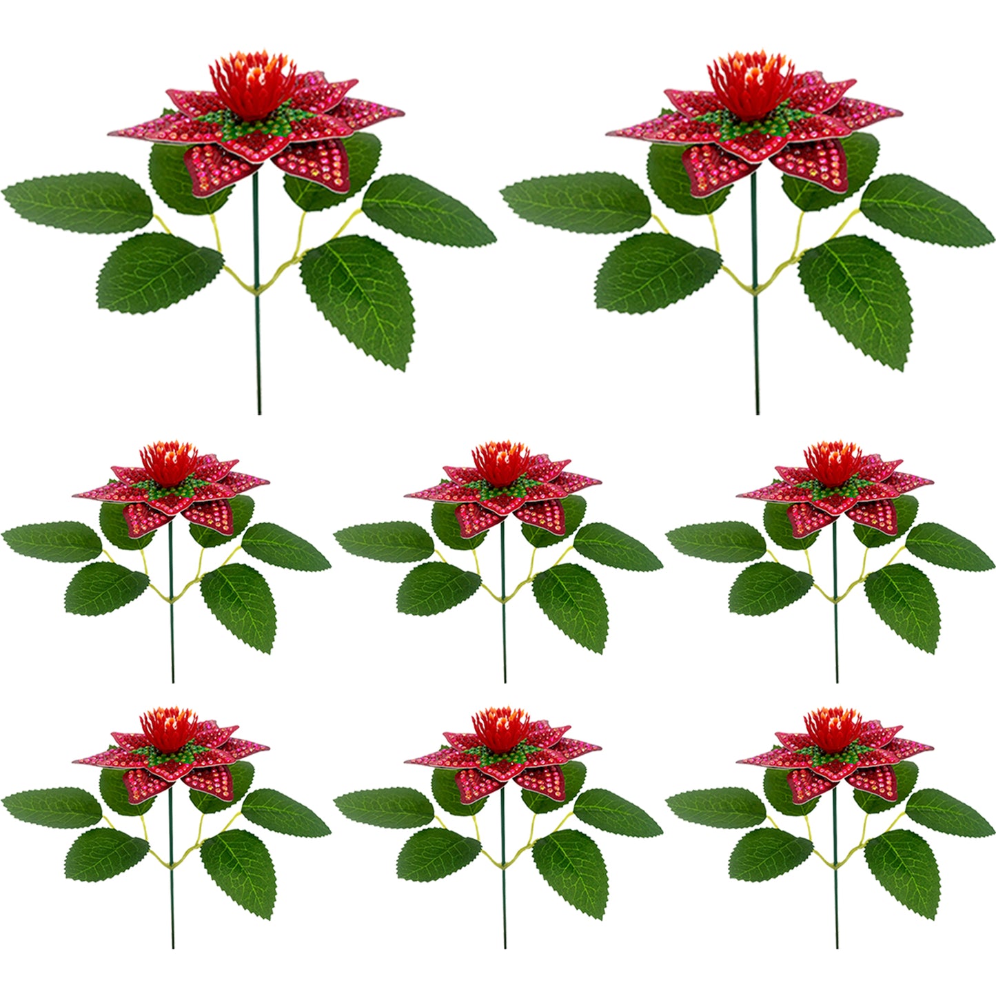 8Pcs 3D Red Artificial Flowers DIY Desktop Diamond Art Kit for Adults Home Decor