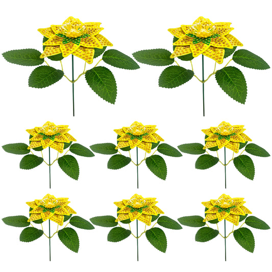 8Pcs 3D Yellow Artificial Flowers DIY Desktop Diamond Art Kit Adults Home Decor