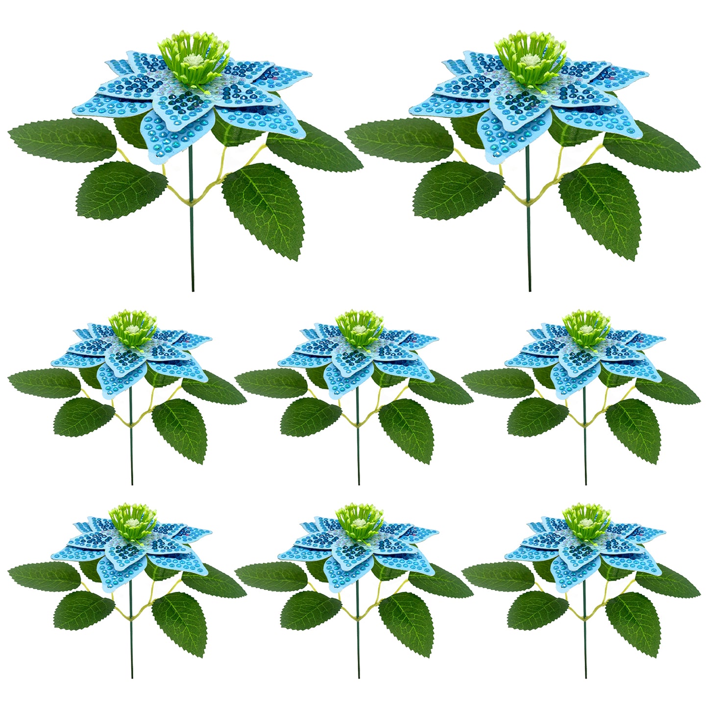 8Pcs 3D Blue Artificial Flowers DIY Desktop Diamond Art Kit for Adult Home Decor