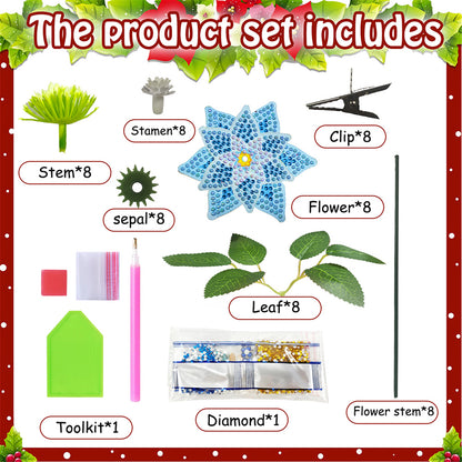 8Pcs 3D Blue Artificial Flowers DIY Desktop Diamond Art Kit for Adult Home Decor