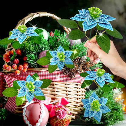 8Pcs 3D Blue Artificial Flowers DIY Desktop Diamond Art Kit for Adult Home Decor