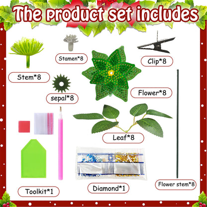 8Pcs 3D Green Artificial Flowers DIY Desktop Diamond Art Kit Adults Home Decor