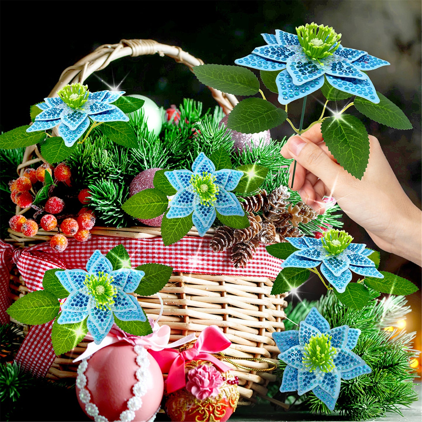 8Pcs 3D Green Artificial Flowers DIY Desktop Diamond Art Kit Adults Home Decor