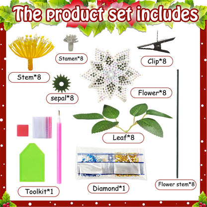 8Pcs 3D White Artificial Flowers DIY Desktop Diamond Art Kit Adults Home Decor