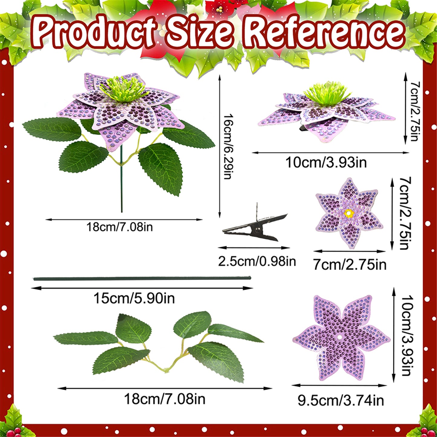 8Pcs 3D Purple Artificial Flowers DIY Desktop Diamond Art Kit Adults Home Decor
