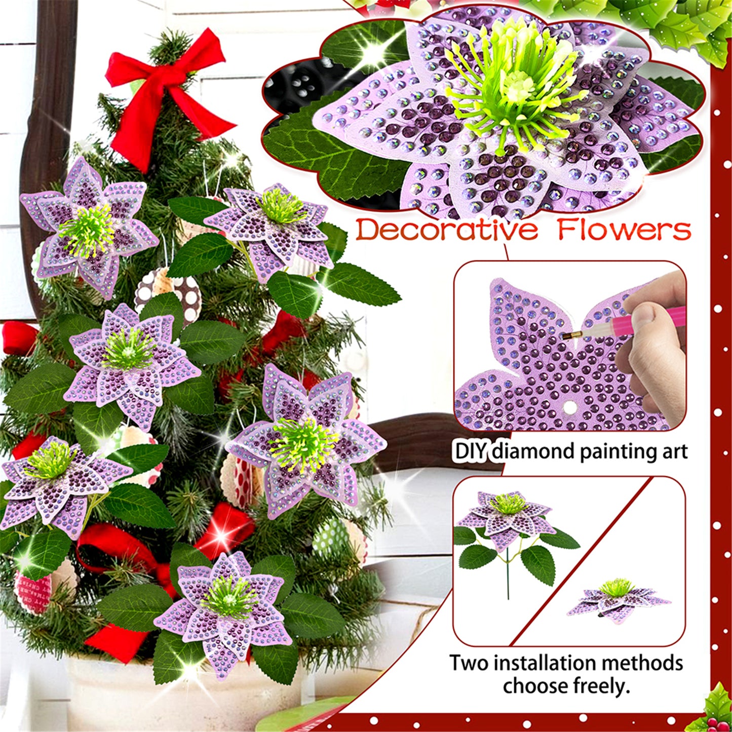 8Pcs 3D Purple Artificial Flowers DIY Desktop Diamond Art Kit Adults Home Decor