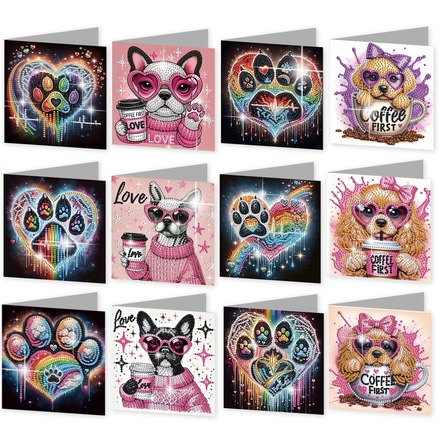 12pcs Animals Pattern DIY Diamond Art Greeting Cards with Envelope for Festivals