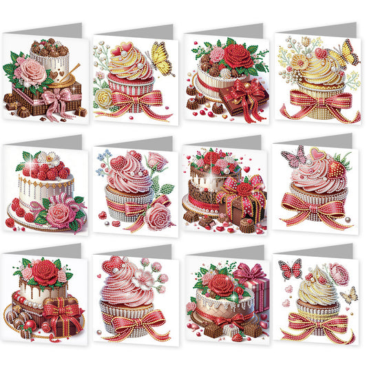 12pcs Cake Pattern DIY Diamond Art Greeting Cards with Envelope for Festivals