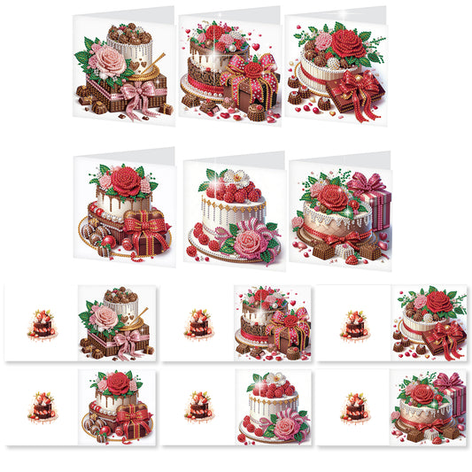 12pcs Cake Pattern DIY Diamond Art Greeting Cards with Envelope for Festivals