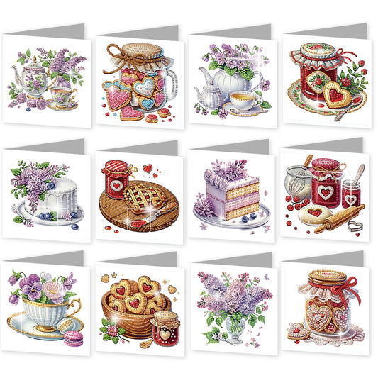 12pcs Desserts Pattern DIY Diamond Art Greeting Cards with Envelope for Festival