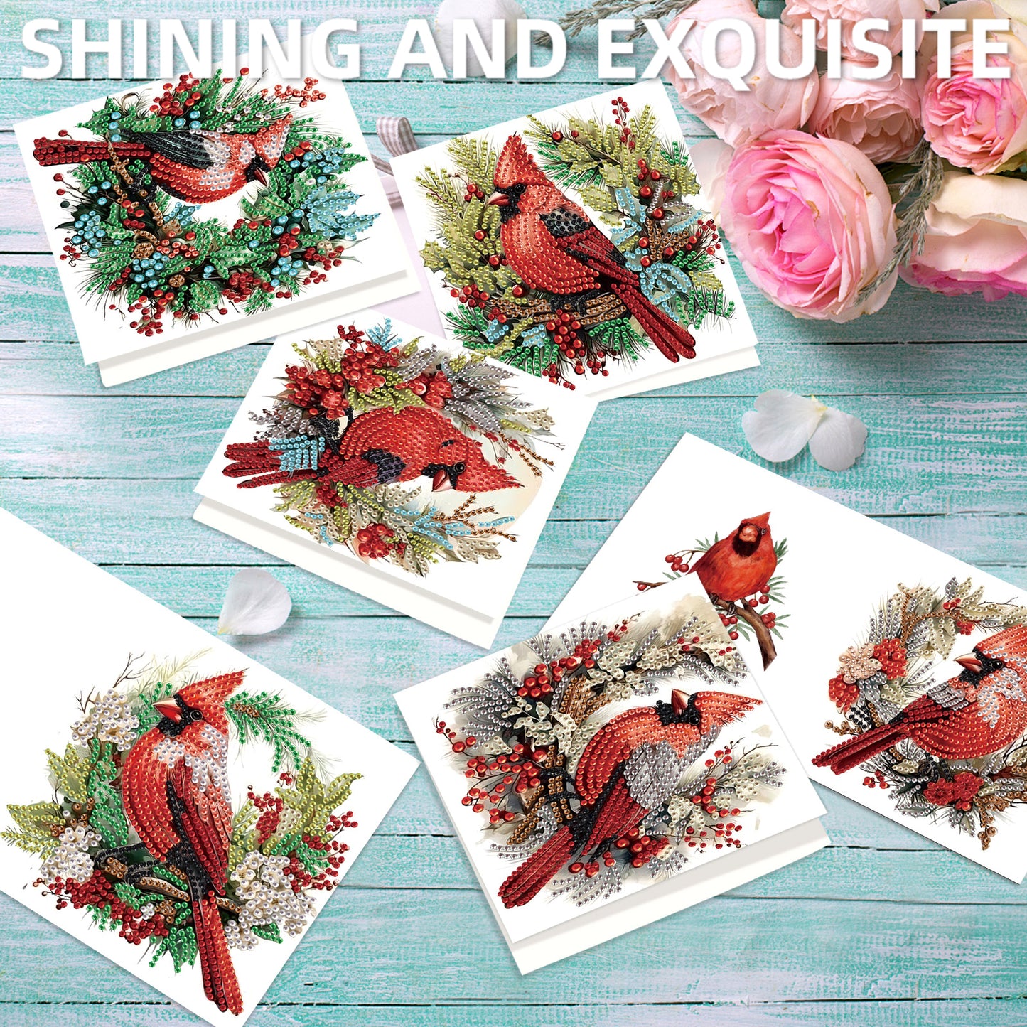 12pcs Bird Pattern DIY Diamond Art Greeting Cards with Envelope for Festivals