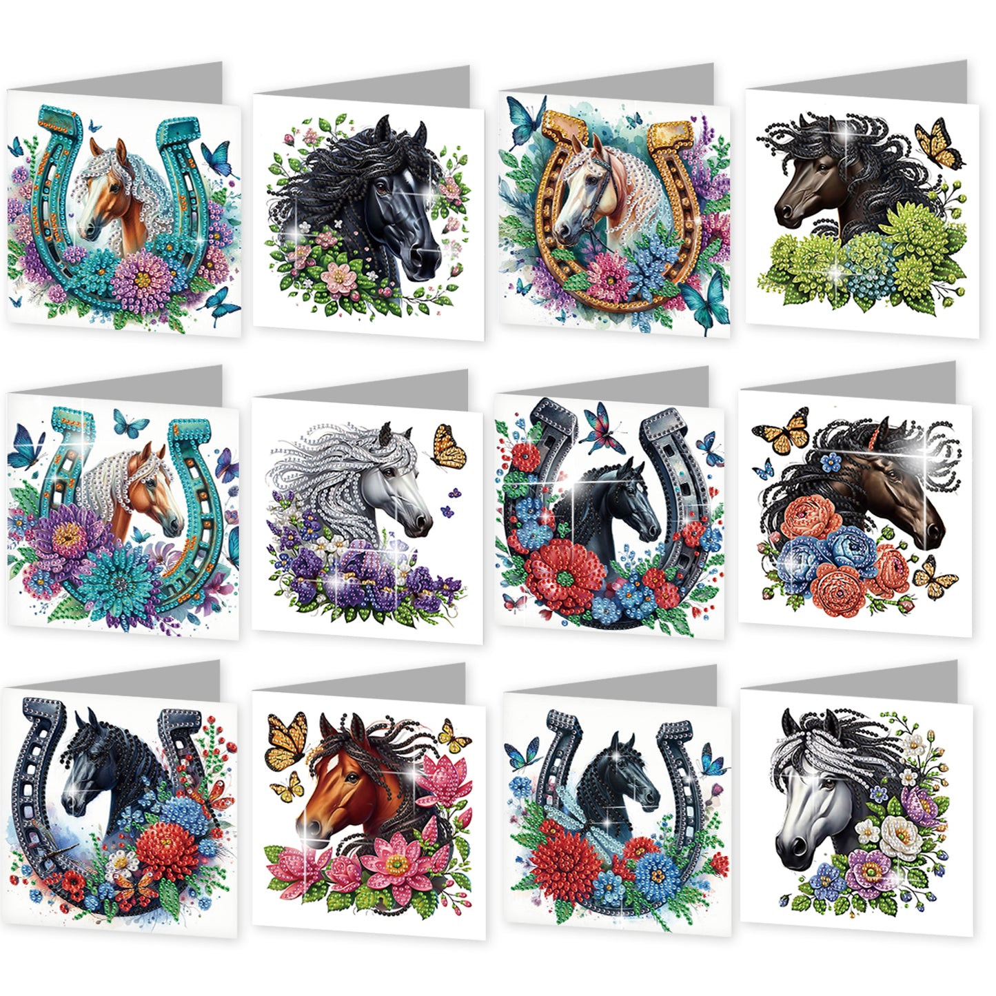 12pcs Flowers Pattern DIY Diamond Art Greeting Cards with Envelope for Festivals
