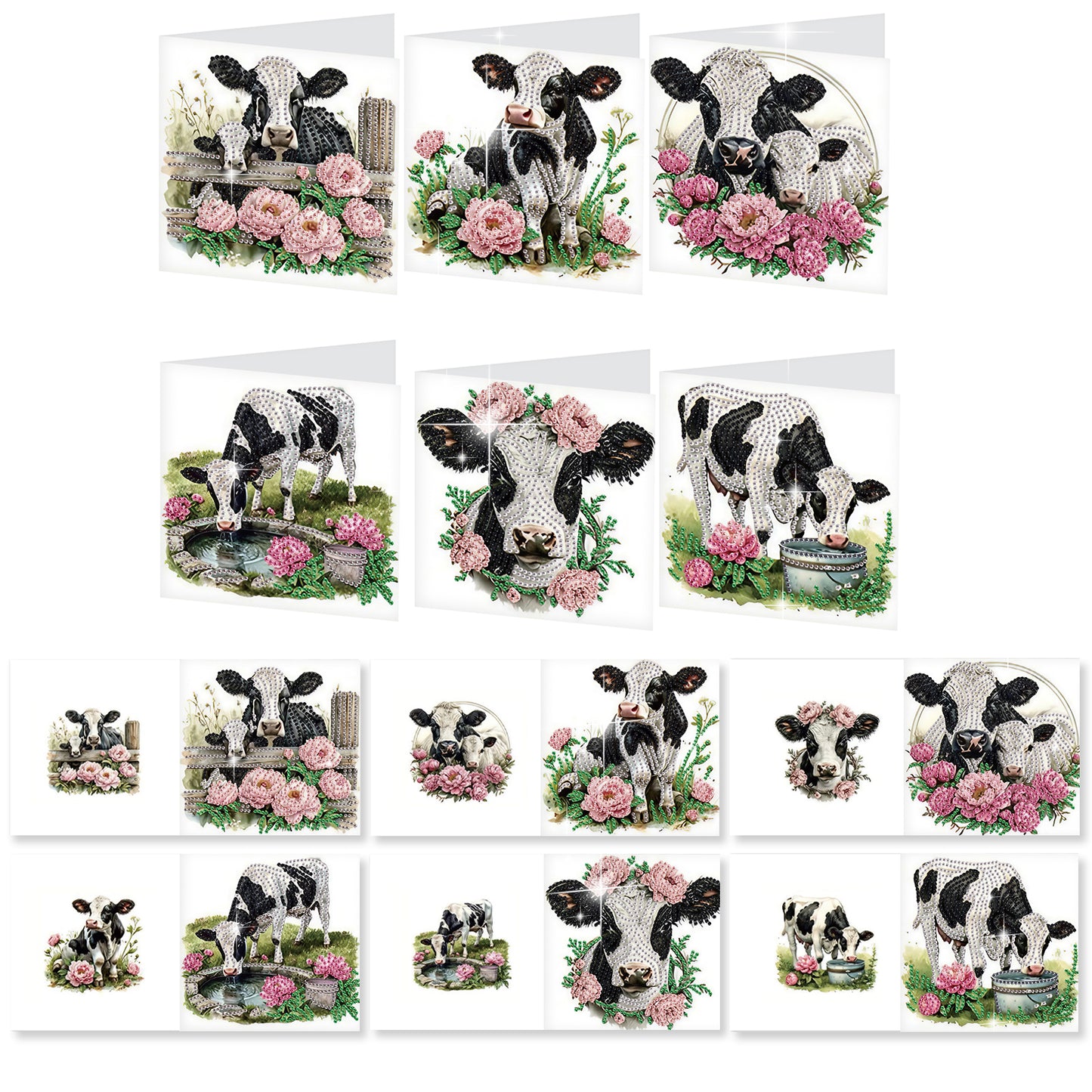 12pcs Cow Pattern DIY Diamond Art Greeting Cards with Envelope for Festivals