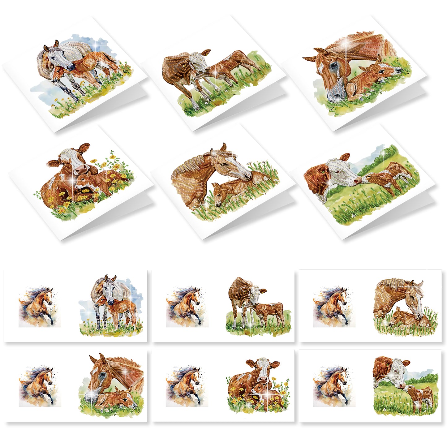 12pcs Cow Pattern DIY Diamond Art Greeting Cards with Envelope for Festivals