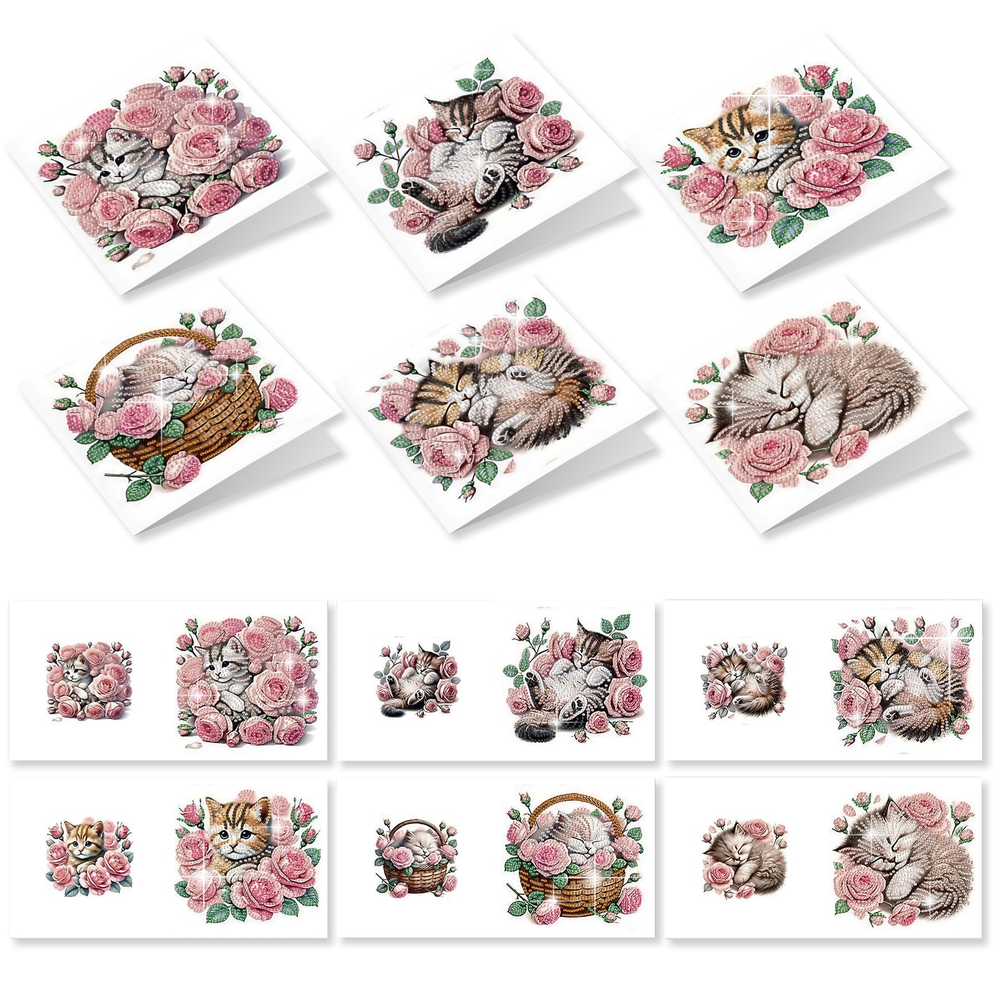 12pcs Cat Pattern DIY Diamond Art Greeting Cards with Envelope for Festivals